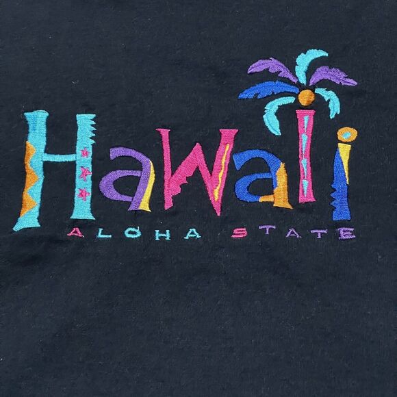 Hawaii Shirt Womens XL Black Aloha State Embroidered Tropical Island Y2K - Picture 2 of 6